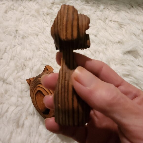 Hand Carved Cryptomeria Japan Wony Owl & Dog Figurine Set - Picture 10 of 11